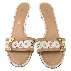 Vintage Louis Vuitton White Multicolor Murakami Monogram Kitten Heels